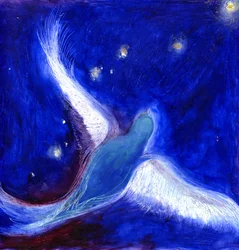 Star Bird, 2012, (öljy ja kultalehti kortilla)
